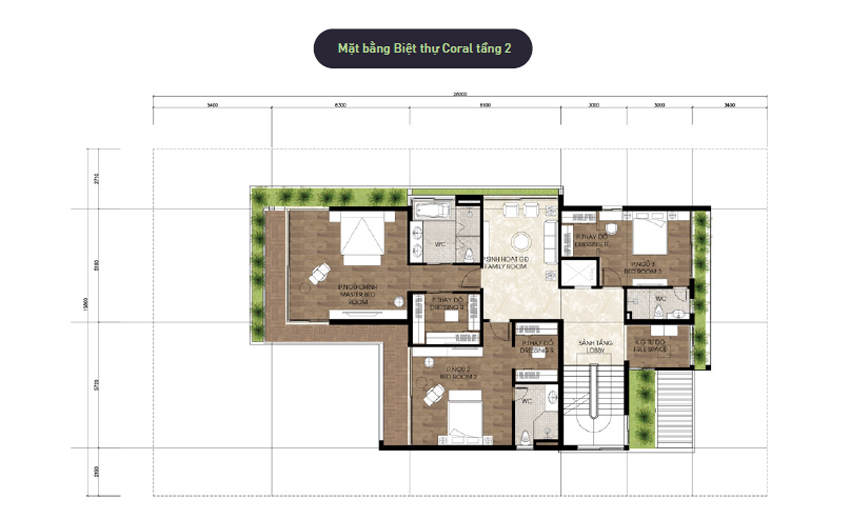 Mặt bằng biệt thự đảo Ecopark Grand - Mẫu Coral - Tầng 2