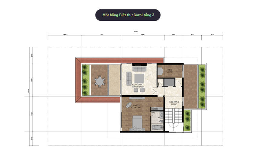 Mặt bằng biệt thự đảo Ecopark Grand - Mẫu Crystal - Tầng 3