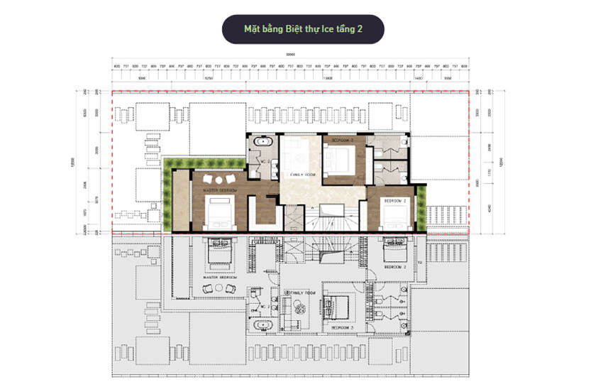 Mặt bằng biệt thự đảo Ecopark Grand - Mẫu Ice - Tầng 2