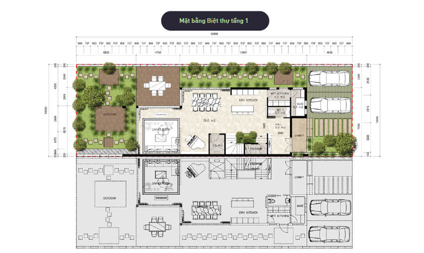 Mặt bằng biệt thự đảo Ecopark Grand - Mẫu Marine - Tầng 1