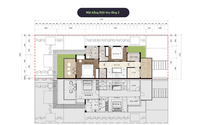 Mặt bằng biệt thự đảo Ecopark Grand - Mẫu Marine - Tầng 3