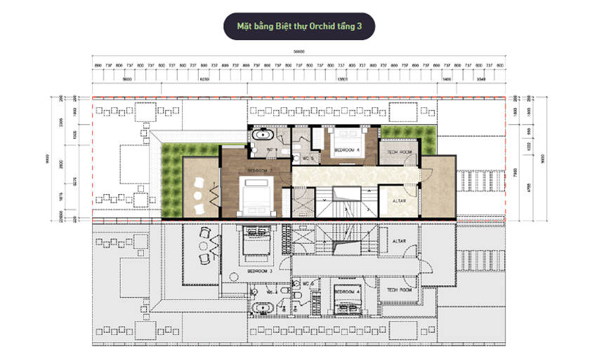 Mặt bằng biệt thự đảo Ecopark Grand - Mẫu Orchid - Tầng 3