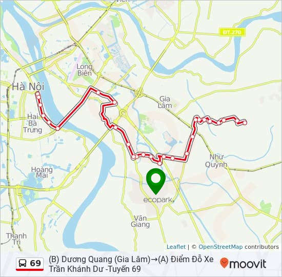 Lộ trình xe bus 69 tới giai đoạn 1 Ecopark