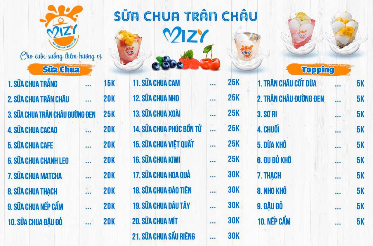 Menu sữa chua Mizy