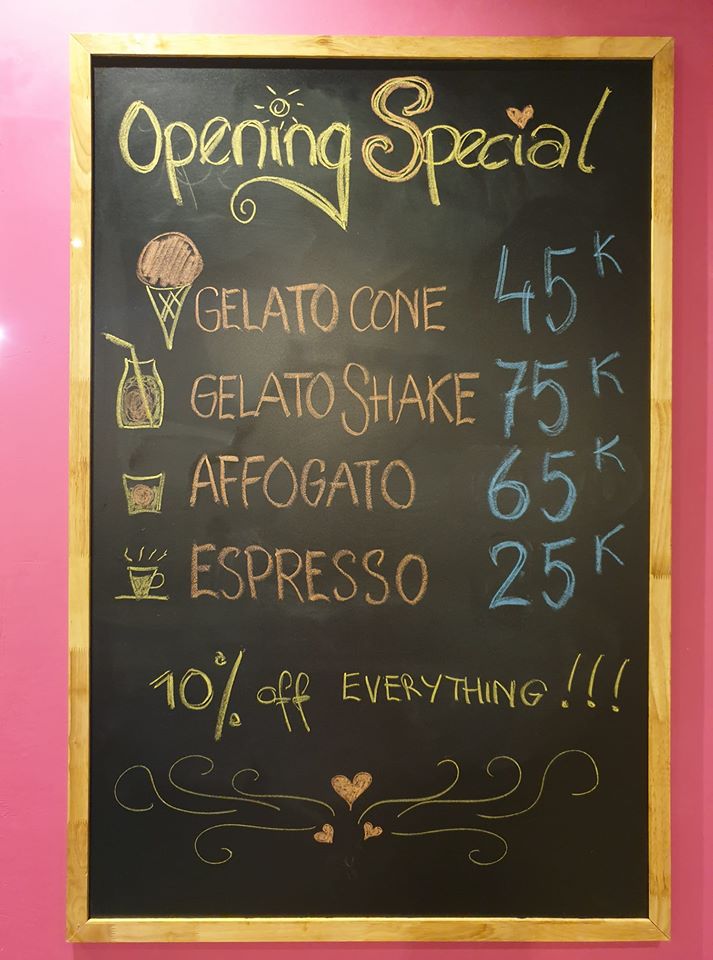 BRIO Artisan Gelato menu