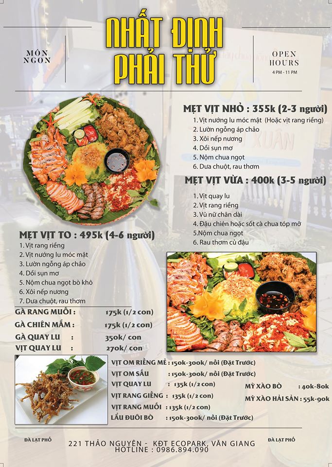 Menu Đà Lạt phố Ecopark
