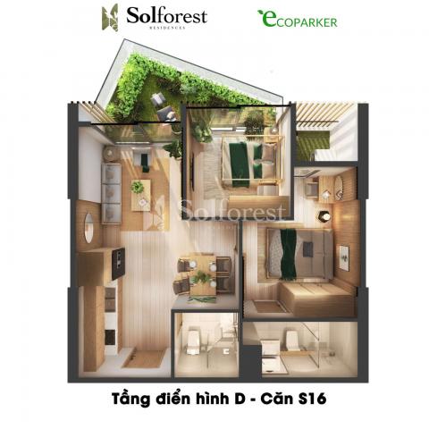 Căn hộ 2PN 2VS 67m2 sân vườn Solforest Ecopark