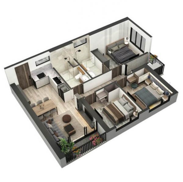 Căn hộ 3PN mặt sau toà S3 Sky Oasis