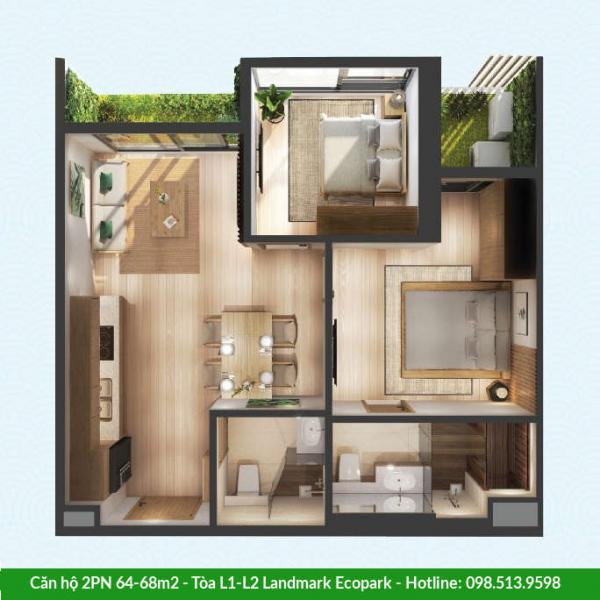 Căn hộ Landmark Onsen Ecopark - 1PN 64-68m2