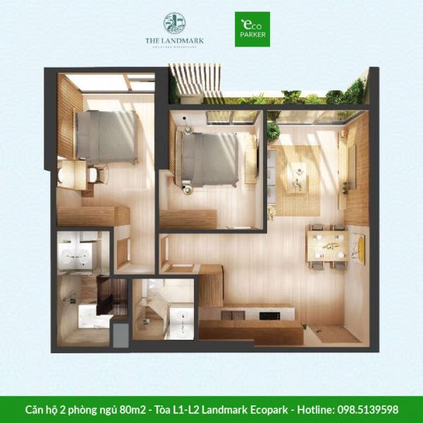 Căn hộ Landmark Onsen Ecopark - 2PN 2VS 80m2
